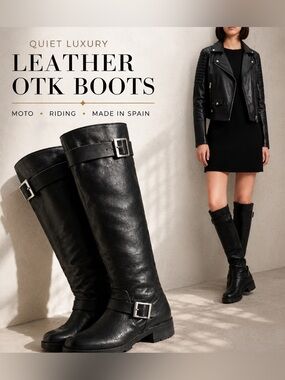Sixtyseven Leather Over Knee Boots Buckles Moto Punk Goth Whimsygoth Spain EU 36